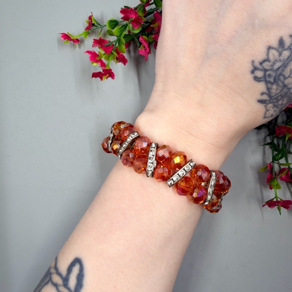 Genuine Orange Crystal with Aurora Borealis Finish Vintage Bracelet